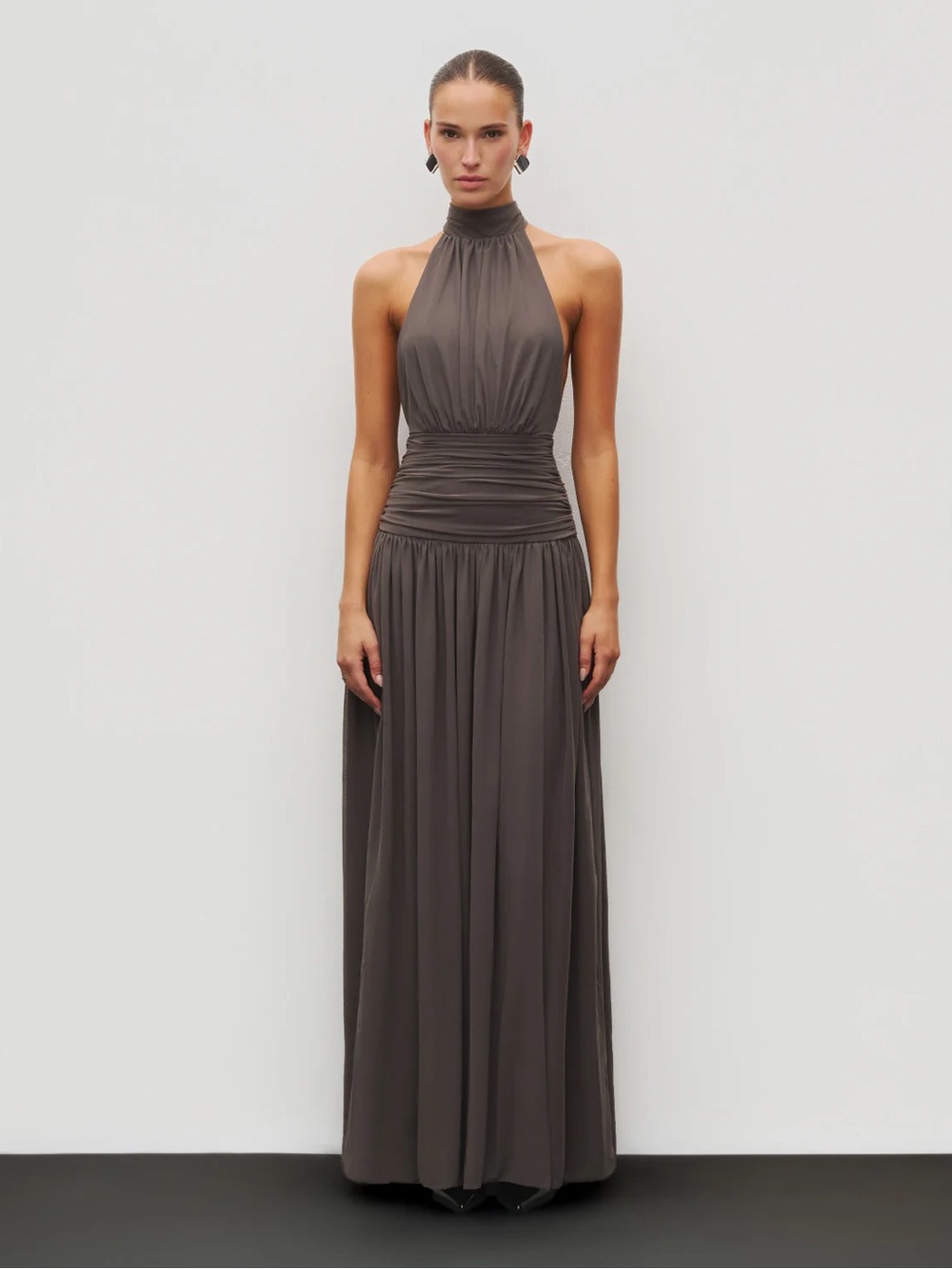 The Halter Slit Gown in Charcoal